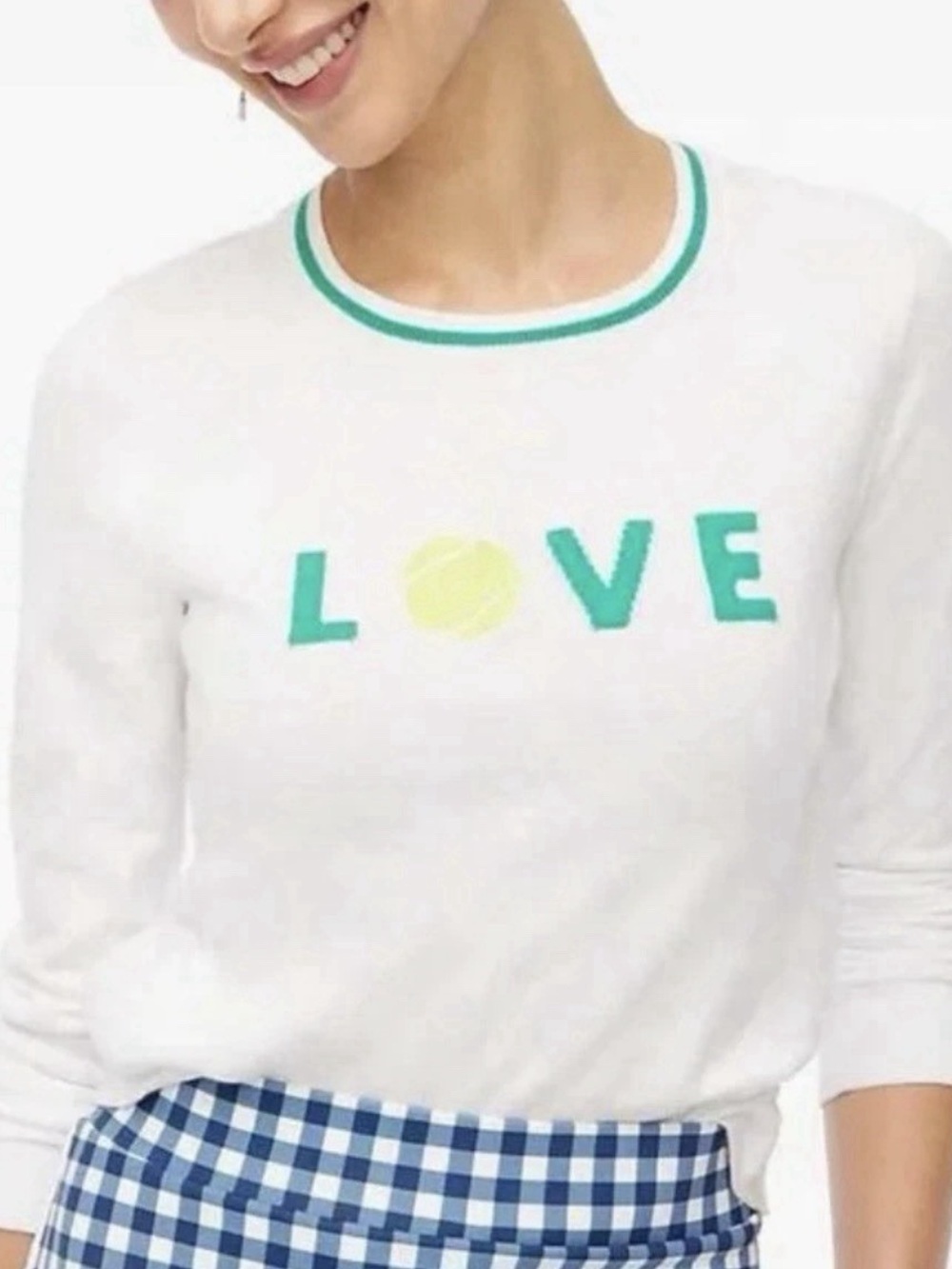 White Tennis 'LOVE' Crewneck Women's Top with Green Trim